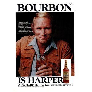1974 I.W Harper Kentucky Bourbon Whiskey Vintage Print Ad Leather Jacket Rugged